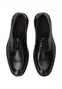 Schwarze Leder-Dressschuhe mit glatter Oberfläche, Schnürdesign, gesteppten Details und runder Zehenpartie. Innenausstattung mit gepolsterter Fütterung.