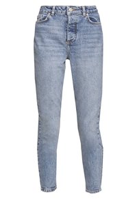 Světle modré džíny s vysokým pasem, s vybledlým vzhledem, úzký střih, pět kapes a zapínání na knoflík. Obsahují švy s vyšitými detaily.
