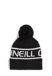 Black knit beanie with a white band featuring the text "ONEILL." Topped with a black pom-pom, showcasing a soft texture and snug fit.