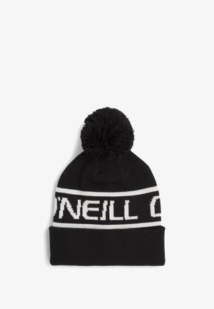 Black knit beanie with a white band featuring the text "ONEILL." Topped with a black pom-pom, showcasing a soft texture and snug fit.