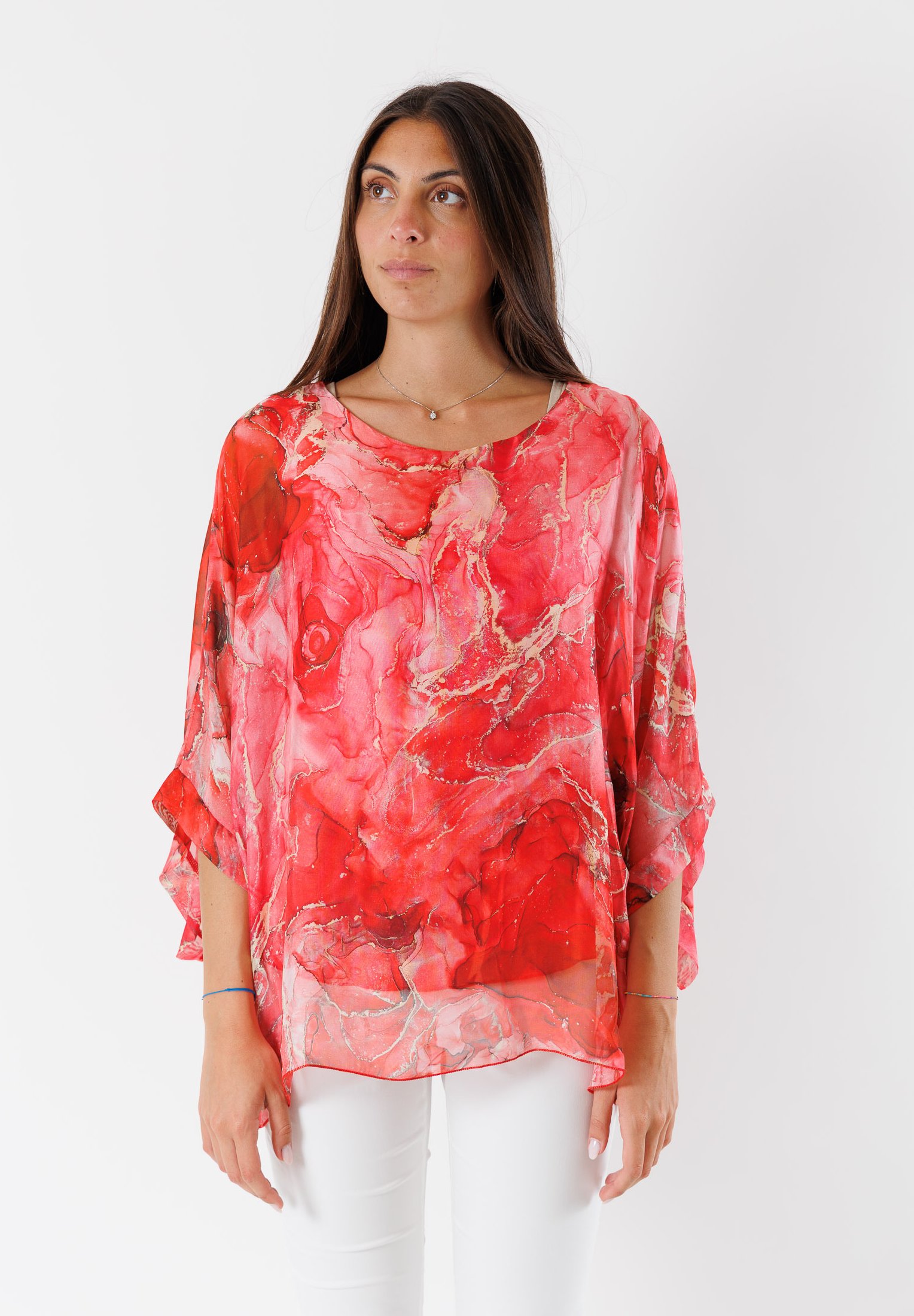 Timezone Tunica Donna Loose Fit 17-0129 – Manica Corta In Misto Lana E Seta