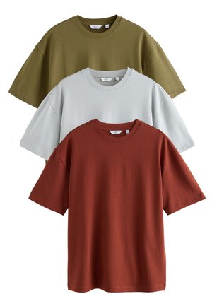 Next HEAVYWEIGHT 3 PACK - T-Shirt basic - olive green  ice grey orange rust