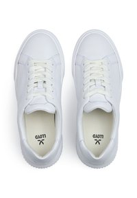 Weiße Sneakers aus glattem synthetischen Material, mit runder Spitze, Schnürverschluss und strukturiertem Gummisohle mit Logo innen.