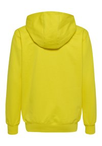 Żółta bluza z kapturem, z regulowanym ściągaczem, długimi rękawami, ribbowymi mankietami i luźnym krojem. Wykonana z miękkiej, gładkiej tkaniny.