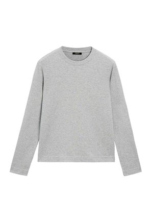 Light grey long-sleeve crewneck shirt with a straight hem, displayed flat on a white background.