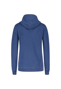 Dunkelblaue Kapuzenjacke mit Kordelzugkapuze, langen Ärmeln sowie gerippten Bündchen und Saum. Weiche Textur mit figurbetontem Design.