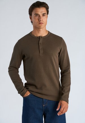 Lindbergh, BASIC GRANDDAD TEE L/S - Long-sleeved top - black olive