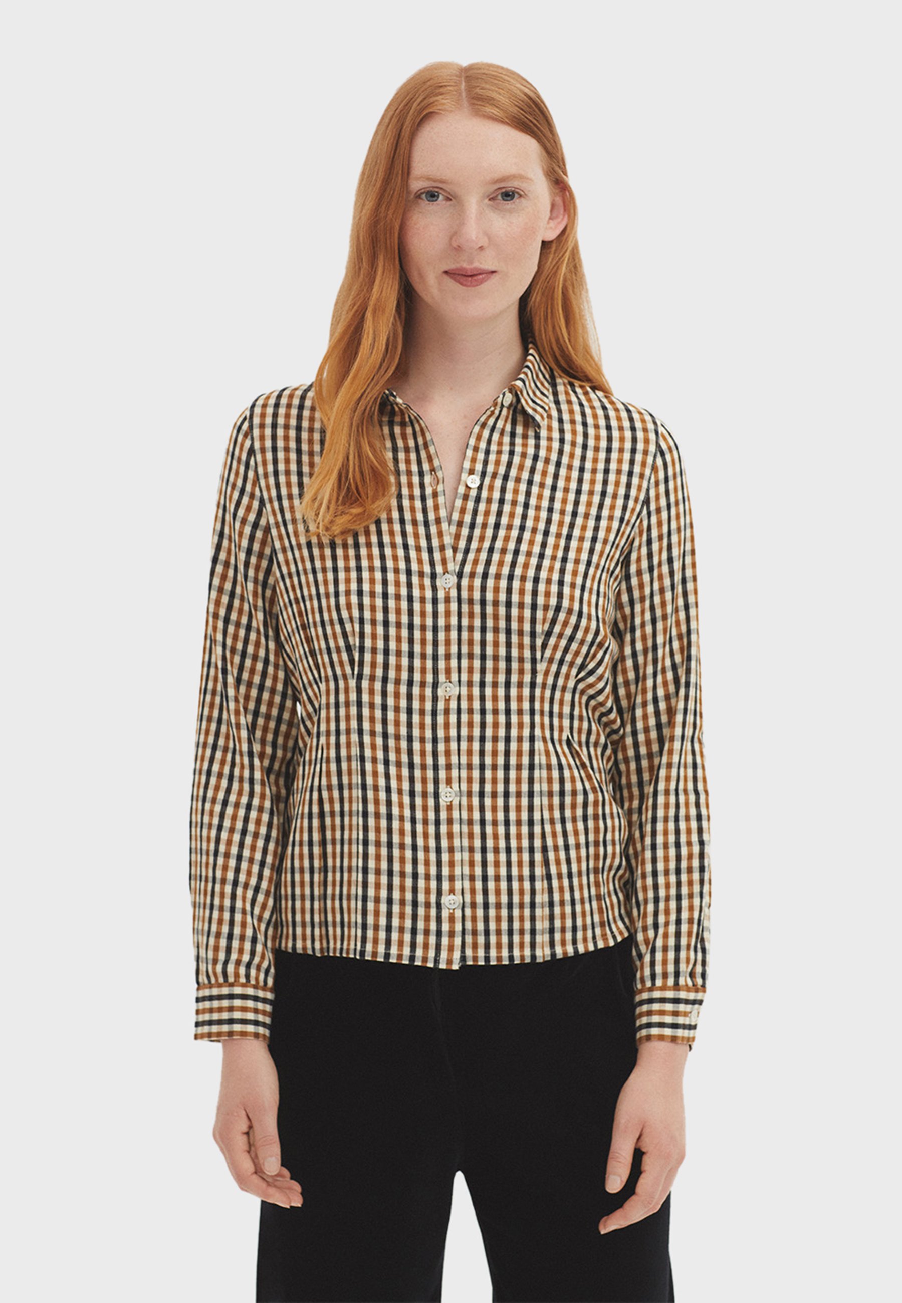 Chemisier Manches Longues BONITA - Beige/Bordeaux/Marron - Taille 44 - Très Bon état
