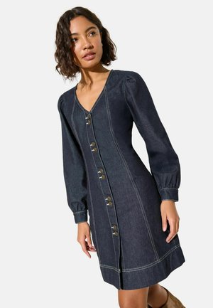 REGULAR FIT - V-NECK PUFF SLEEVED MINI - Rochie din denim - rinse wash