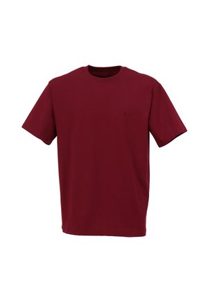 Bordeaux korte mouwen t-shirt van zacht katoen, met een ronde hals en een klein logo accent op de linkerkant van de borst.
