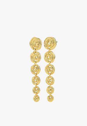 Kullast tooniga kõrvarõngad spiraalkujuga, mis koosnevad mitmest omavahel ühendatud ümmargusest vormist, millel on poleeritud viimistlus ja erineva suurusega elemendid.