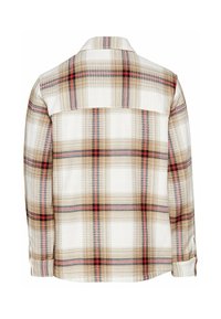 Karrierthemd in Creme, Braun und Rot. Mit einem Button-Down-Kragen, langen Ärmeln und einer Rückenpasse. Weicher, strukturierter Stoff mit unterschiedlichen Mustern.