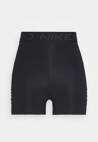 Czarne spodenki sportowe z wysokim stanem z logo "NIKE PRO". Wykonane z gładkiego, rozciągliwego materiału o dopasowanym kroju.