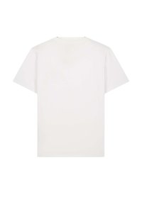 Camiseta blanca de manga corta con un clásico cuello redondo. Tejido de algodón suave, corte relajado y sin patrones ni adornos visibles.