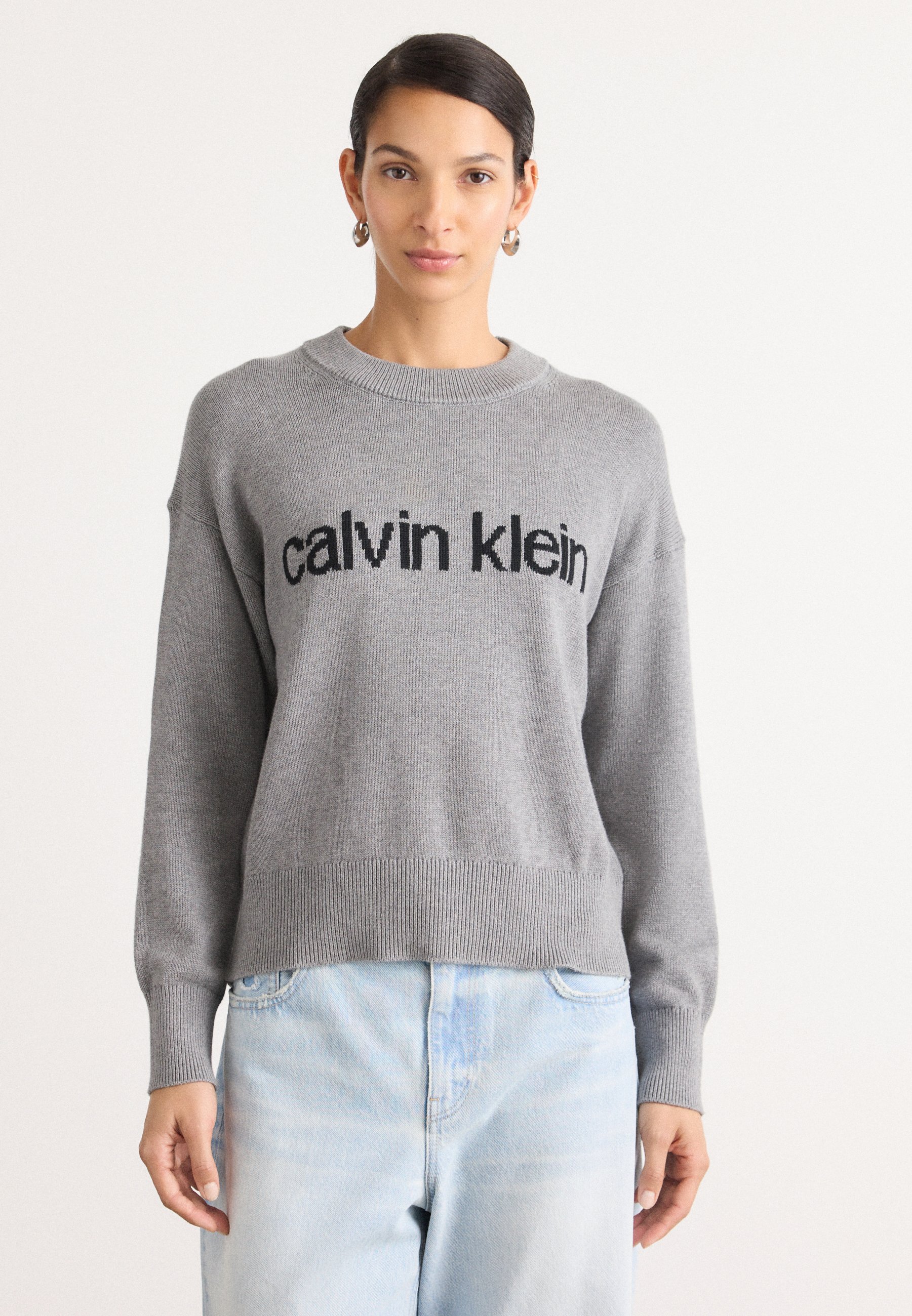 Knitted Jumper Calvin Klein Grey Jumper Buy Grey Ribbed Fit And Flare Mini  Knitted Jumper Dress