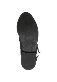 Suela de zapato negra con superficie texturizada, que presenta un área de puntera lisa y un agarre de goma en el talón, etiquetada con la talla 37. Sin patrones visibles.
