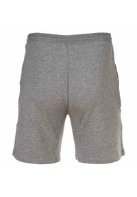 Graue Shorts aus weichem, strukturiertem Stoff mit elastischem Bund und Seitentaschen. Das Design ist schlicht und ohne Muster.