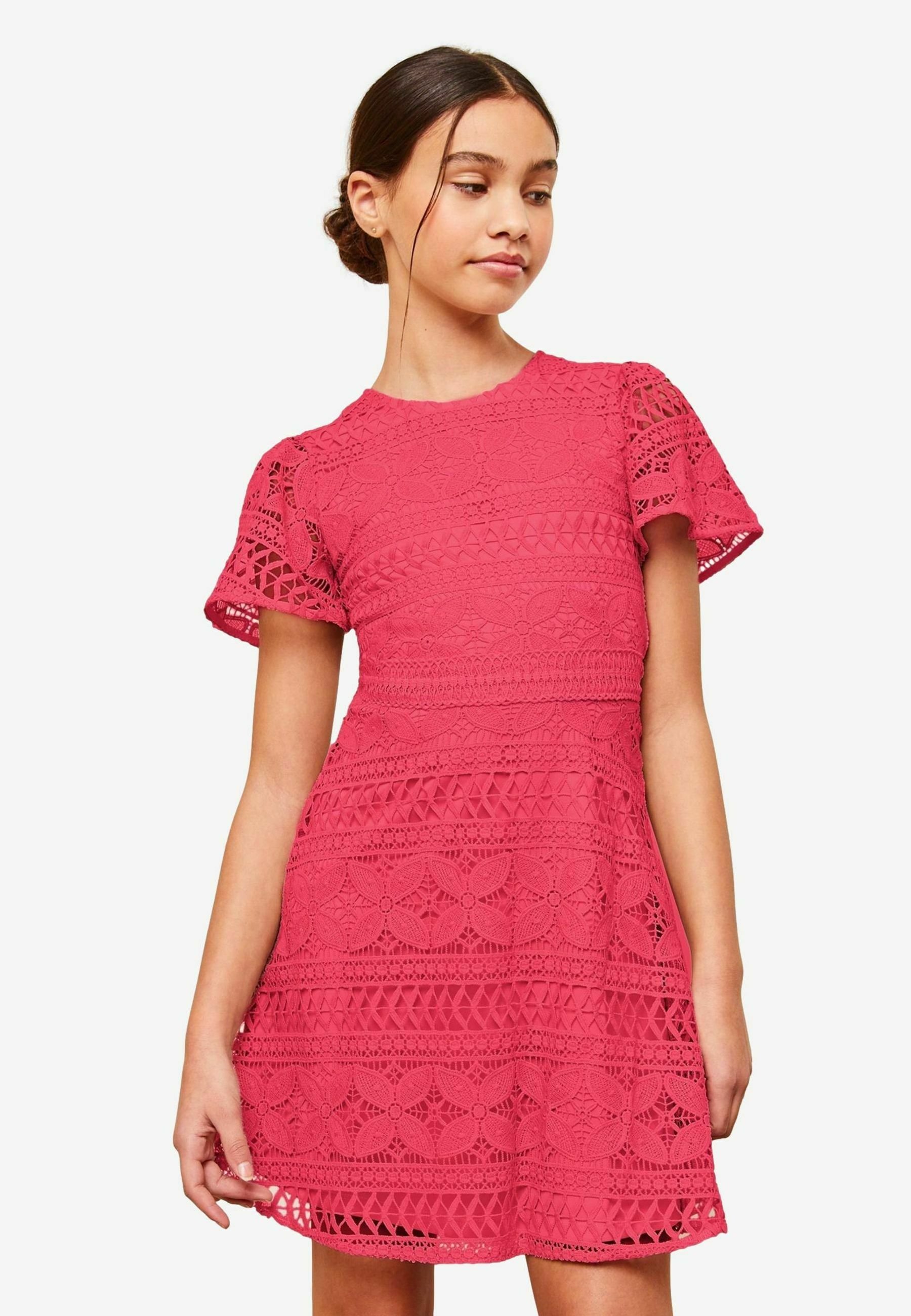 open lace back dress Hot Pink Flutter Sleeve Mini Dress - All Dresses main image 1