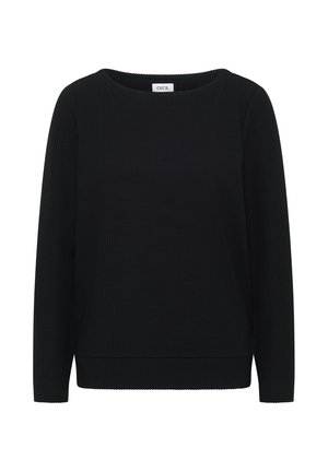 Czarny prążkowany sweter z okrągłym dekoltem i długimi rękawami. Wykonany z teksturowanej tkaniny, z prostym dołem. Metka z napisem „CECIL”.