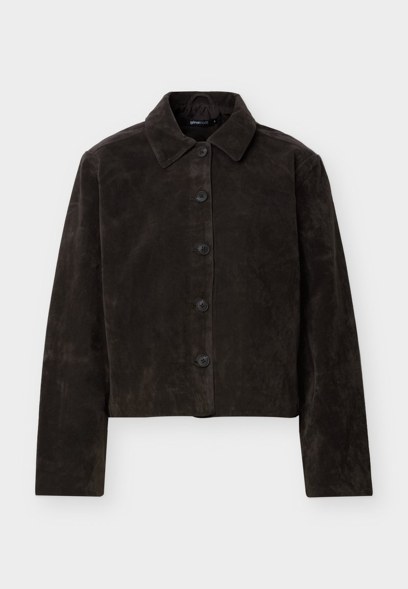 Gina Tricot SHORT JACKET - Faux leather jacket - dark brown/dark brown ...