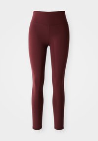 Burgunderfargede leggings laget av strekkbart materiale med høy midje. Sømløst design, kroppsnær fasong og jevn tekstur gjennom hele.