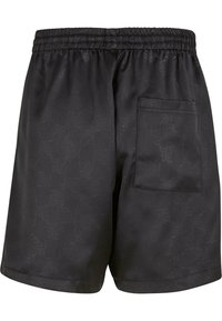 Sorte shorts lavet af glat stof, med en elastisk talje og en baglomme. Subtilt tonal mønster over materialet.