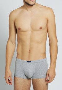 Graue Baumwollboxershorts mit eng anliegender Passform, featuring einen Logo-Gummibund und Nähdetails. weicher Stoff und mittlere Leibhöhe.