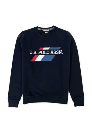 Marineblaue Sweatshirt mit Rundhalsausschnitt und U.S. Polo Assn. Logo in Weiß, Rot und Blau auf der Brust. Lange Ärmel mit gerippten Bündchen und Saum.