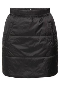 Gonna nera imbottita con vita elastica arricciata, dotata di tasche laterali e un texture trapuntata. Finitura liscia con taglio dritto.