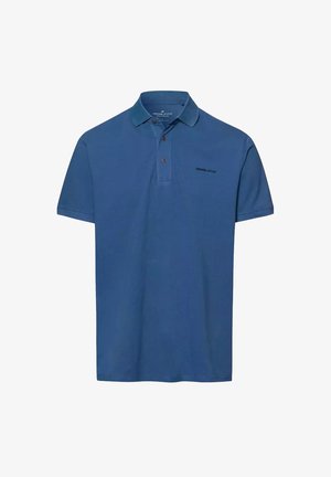Niebieska koszulka polo wykonana z bawełny, z klasycznym kołnierzykiem, krótkimi rękawami, zapięciem na trzy guziki oraz małym logo po lewej stronie klatki piersiowej.