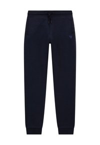 Navy Sweatpants aus weichem Material mit einem Kordelzugbund, seitlichen Taschen und gerippten Bündchen. Minimalistisches Design mit kleinem Logo.
