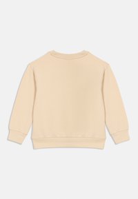 Beige sweatshirt met een ronde hals, lange mouwen en ribbelboorden aan de mouwen en onderkant. Glad materiaal zonder zichtbare patronen of accenten.