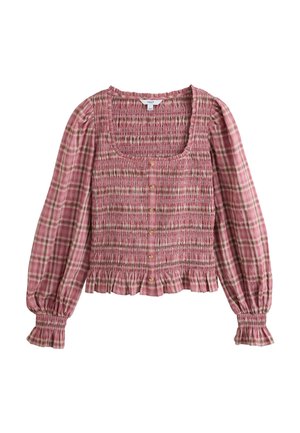 Next, SQUARE NECK SMOCKED LONG SLEEVE TOP - Bluse - pink check