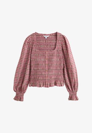 Next, SQUARE NECK SMOCKED LONG SLEEVE TOP - Bluse - pink check