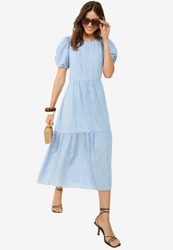 REGULAR FIT - PUFF SLEEVE TIERED HEM MIDI - Freizeitkleid