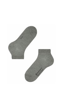 Calzini alla caviglia grigi realizzati in tessuto misto cotone. Presentano una superficie liscia con bordo a costine e dettaglio del logo stampato sul lato.