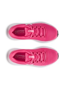Rosa Sportschuhe mit Mesh-Obermaterial, Schnürdesign und weißer Sohle. Besitzt ein geprägtes Logo und ein Etikett "Comfort Deluxe System" im Inneren.
