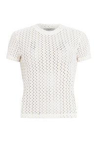 Haut en crochet blanc à manches courtes avec encolure ronde et motif floral découpé, taille medium de la marque AllSaints.