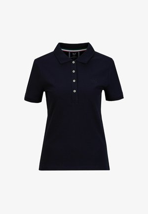 Marineblauwe polo met korte mouwen, knoopsluiting en een subtiele logodetail. Gemaakt van een katoenen stofmix, met een klassieke kraag.