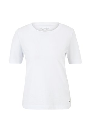 T-shirt blanc à manches courtes en coton doux, avec un col rond et un petit logo près de l'ourlet.