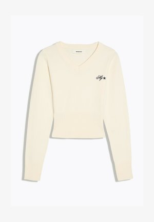 Bershka, EMBROIDERED V-NECK JUMPER - Pullover - beige