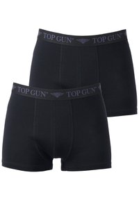 Mustat bokserit, jotka on valmistettu puuvillasta ja joissa on kapea muotoilu, leveällä joustavalla vyötärönauhalla. Vyötärönauhassa on tummanharmaalla painettuna "TOP GUN".