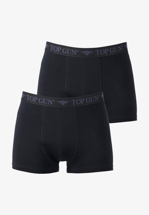 Sorte boxershorts lavet af bomuld, med en tætsiddende design og en bred elastisk talje. Taljen har "TOP GUN" trykt i mørkegrå.