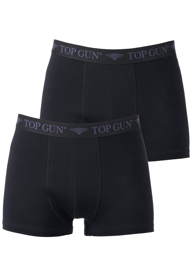 Mustat bokserit, jotka on valmistettu puuvillasta ja joissa on kapea muotoilu, leveällä joustavalla vyötärönauhalla. Vyötärönauhassa on tummanharmaalla painettuna "TOP GUN".