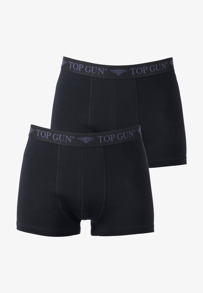Mustat bokserit, jotka on valmistettu puuvillasta ja joissa on kapea muotoilu, leveällä joustavalla vyötärönauhalla. Vyötärönauhassa on tummanharmaalla painettuna "TOP GUN".