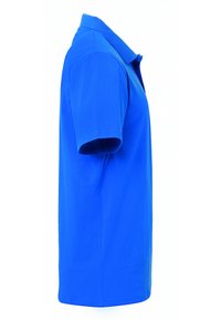 Polo shirt blu in cotone, con colletto classico, maniche corte e orlo dritto. Tessuto liscio e colore solido senza fantasie.