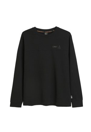 Czarna bluza z długim rękawem i okrągłym dekoltem, z poziomym szwem i małym logo z przodu, wykonana z miękkiej bawełnianej tkaniny.