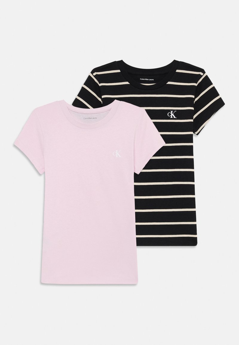 Calvin Klein Jeans STRIPE SLIM 2 PACK - Camiseta estampada - light lilac/black