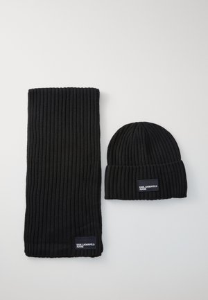 BEANIE AND SCARF GIFTSET - Pletena kapa - black
