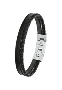 S.Oliver Bracciale Uomo In Pelle E Acciaio Inossidabile Nero - Regolabile 20+1,5 Cm, Con Chiusura Push-in E Confezione Regalo - 2
